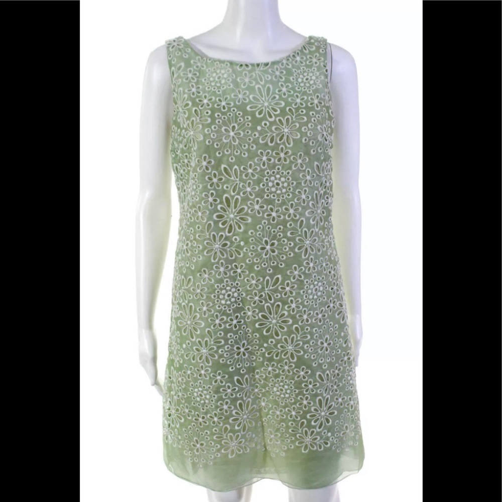 PRADA Dress Eyelet Sheath Embroidered Green Dress